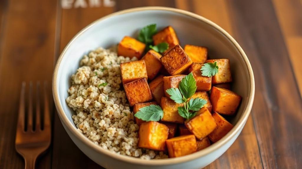 Miska mocy w wersji „comfort”: komosa, tofu i pieczone słodkie ziemniaki
